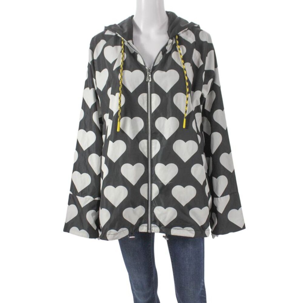 Renuar Women Windbreaker Black Hearts Zip Polyester Long Sleeve Size L